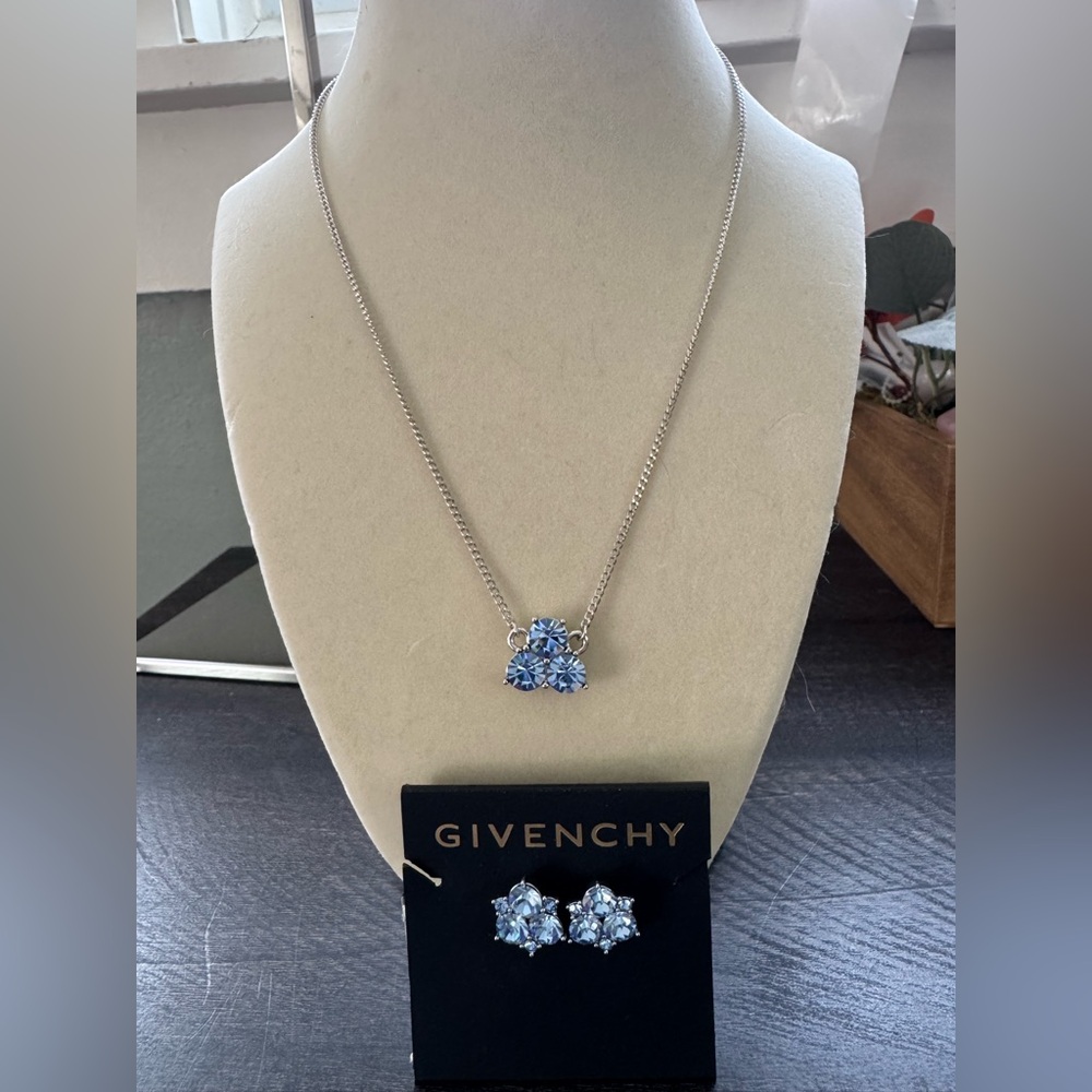 Givenchy Silver and Blue Necklace with Elegant Blue Stone